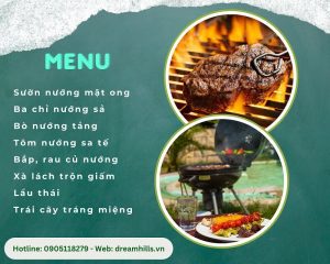 menu nướng bbq tại dream hills farm