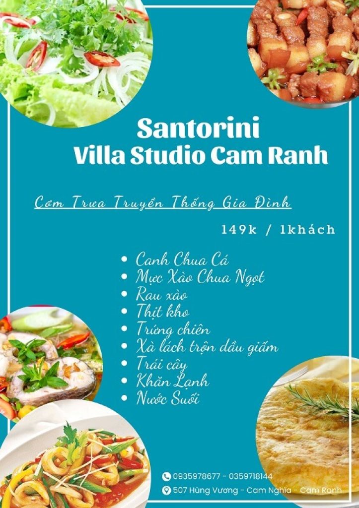 menu cơm gia đình ở santorini villa cam ranh